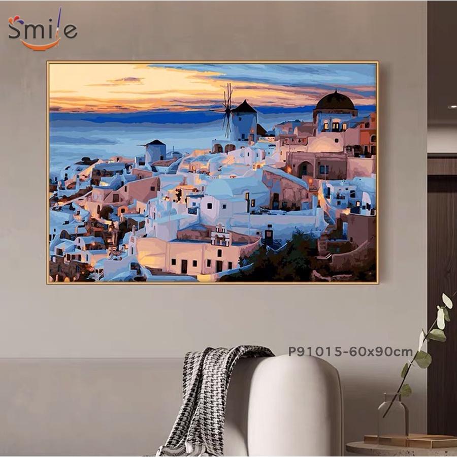 Tranh tô màu theo số Smile FMFP hoàng hôn Santorini P91015