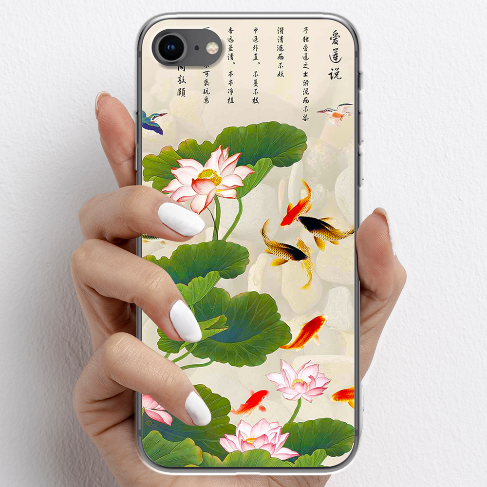 Ốp lưng cho iPhone 7, iPhone 8 nhựa TPU mẫu Hoa sen cá