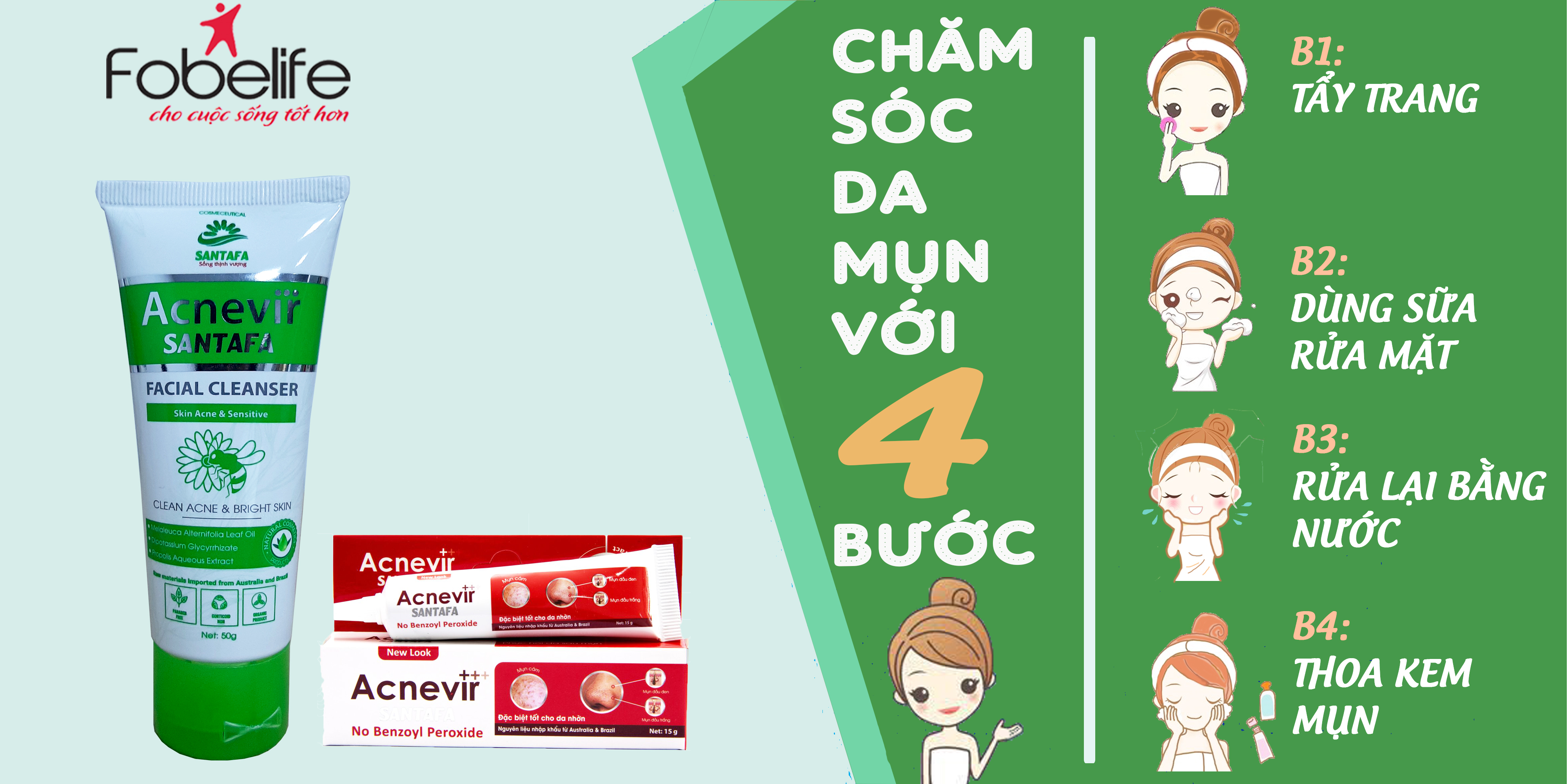 Combo Chăm Sóc Mụn Đầu Đen Da Nhờn gồm Sữa rửa mặt và Kem hỗ trợ giảm mụn đầu đen mụn cám Santafa