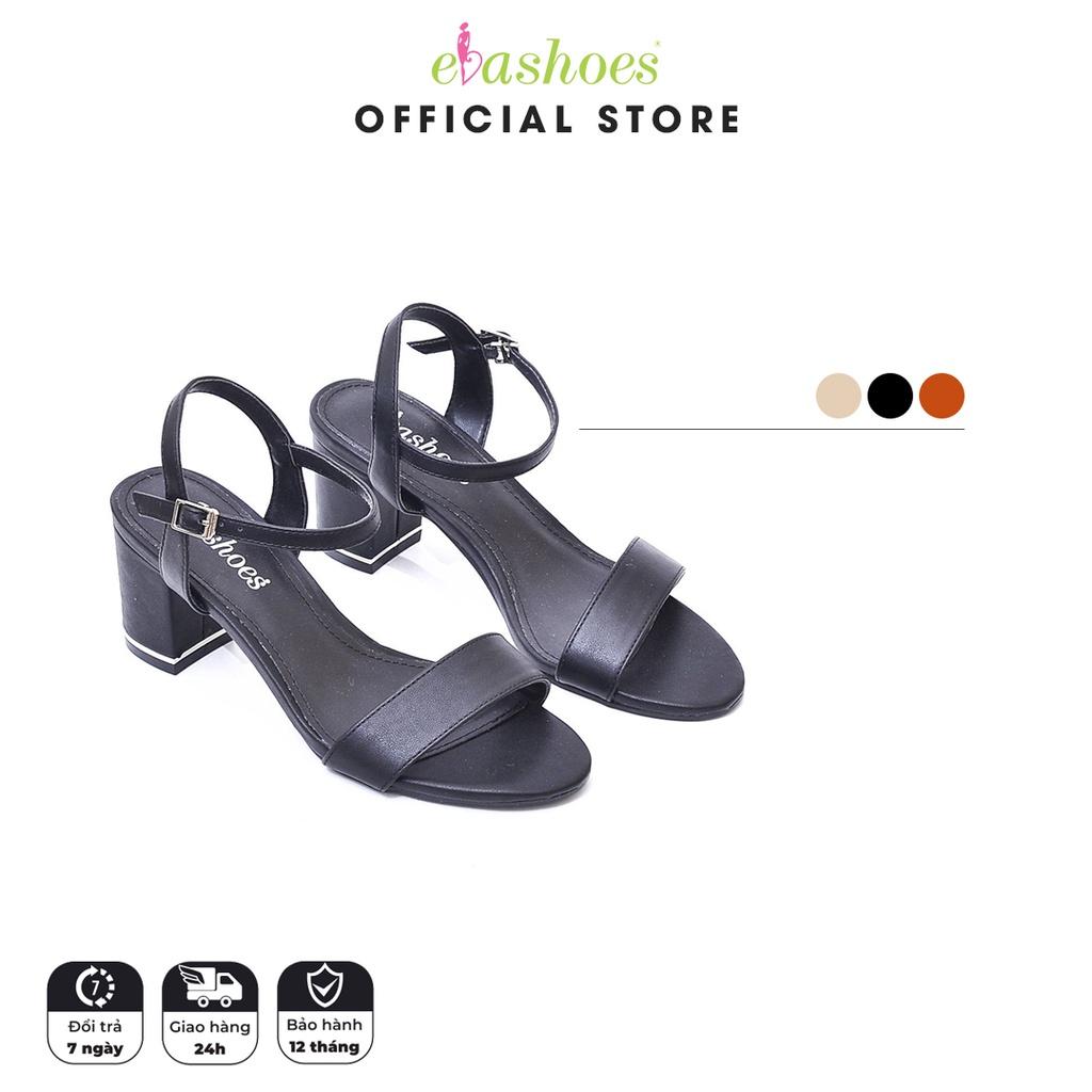 Sandal Cao Gót Đế Vuông Viền Ánh Kim Mũi Nhọn Quai Ngang Da PU 5cm Evashoes