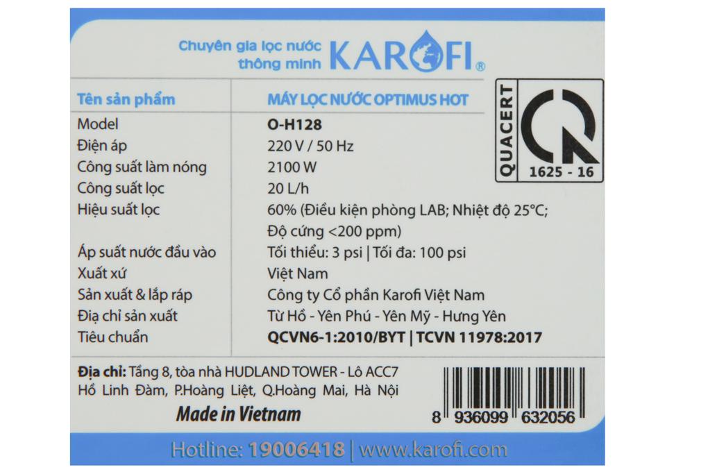 Máy lọc nước nóng nguội RO Karofi O-H128/H 8 lõi - Hàng chính hãng - Giao toàn quốc