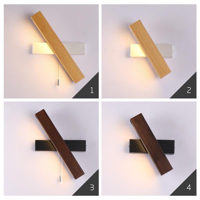 Ưu đãi đặc biệt đèn tường gỗ chắc chắn LED tối giản hiện đại Bắc Âu sáng tạo đèn ngủ phòng khách phòng ngủ lối đi khách sạn xoay đèn gỗ