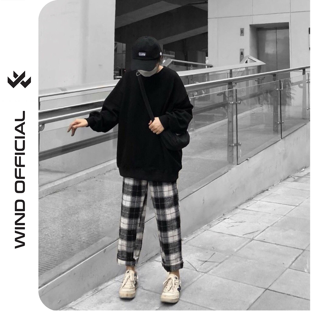 Quần baggy kẻ caro ống suông rộng WIND unisex Caro nam nữ oversize ullzang