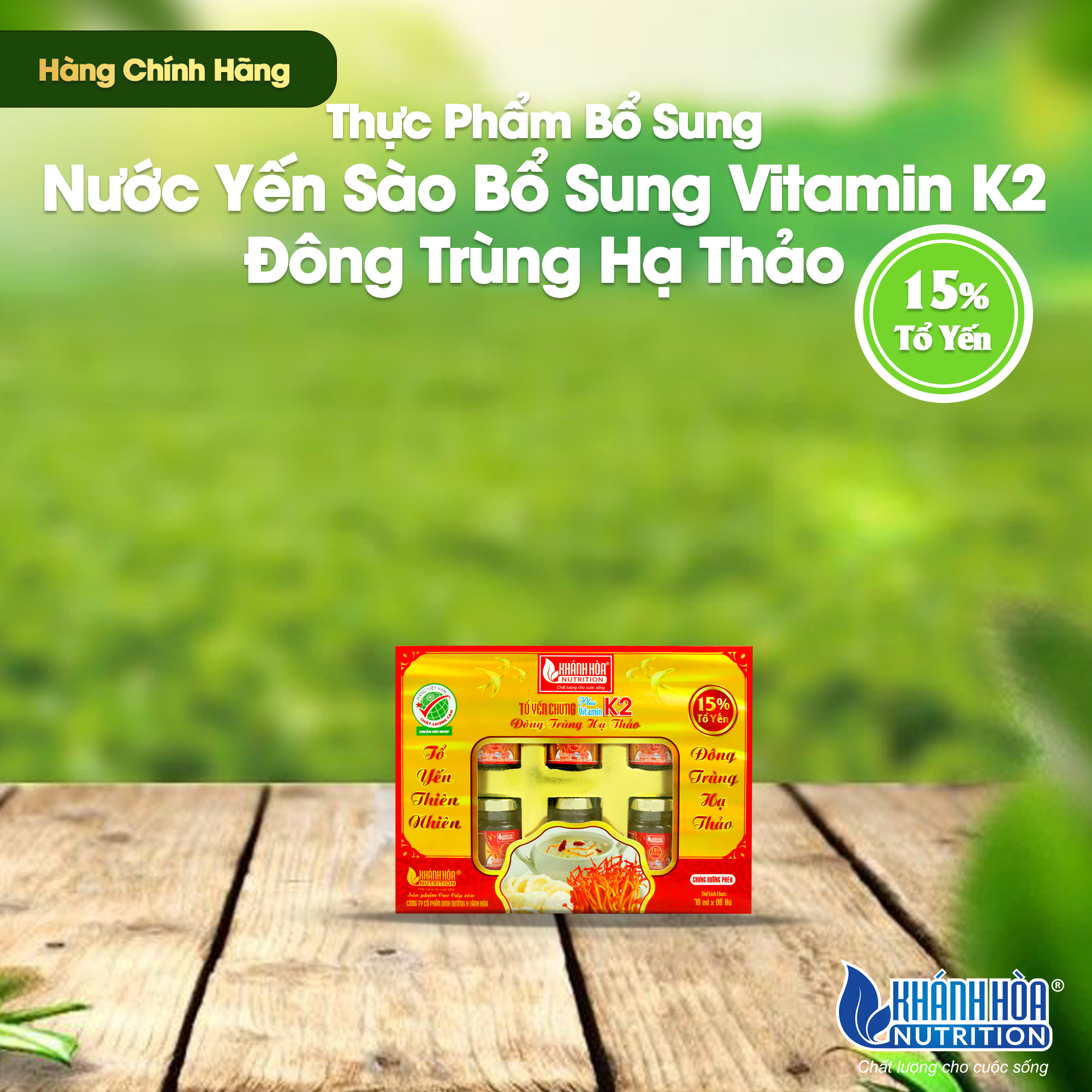 Tổ Yến Chưng Đông Trùng Hạ Thảo 15% Tổ Yến Bổ Sung VITAMIN K2 Khánh Hòa Nutrition - Lọ 70ml