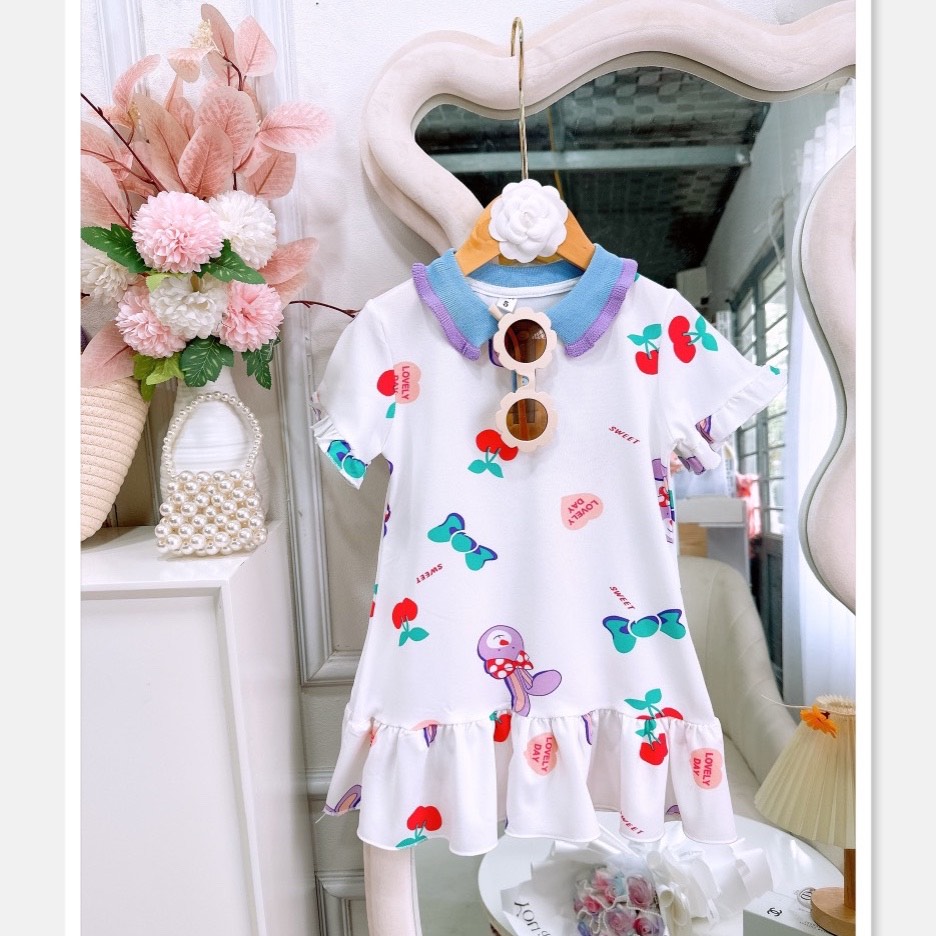 Váy bé gái 10-25kg kiểu dáng polo phong cách Hàn Quốc Baby-S, Đầm bé gái dáng váy dập ly xòe siêu xinh - SD102