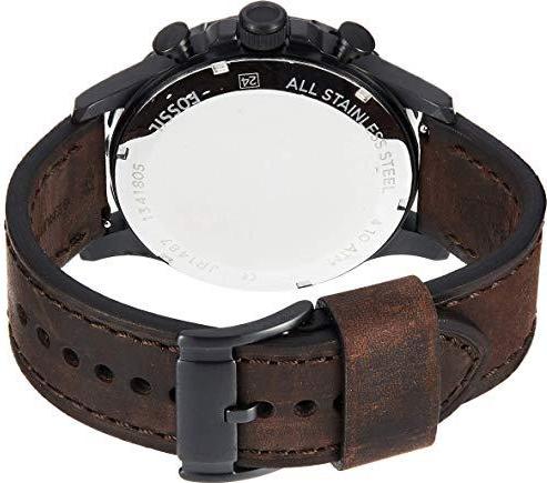 Fossil Men's Nate Quartz Stainless Steel and Leather Chronograph Watch, Color: Black (Model: JR1354