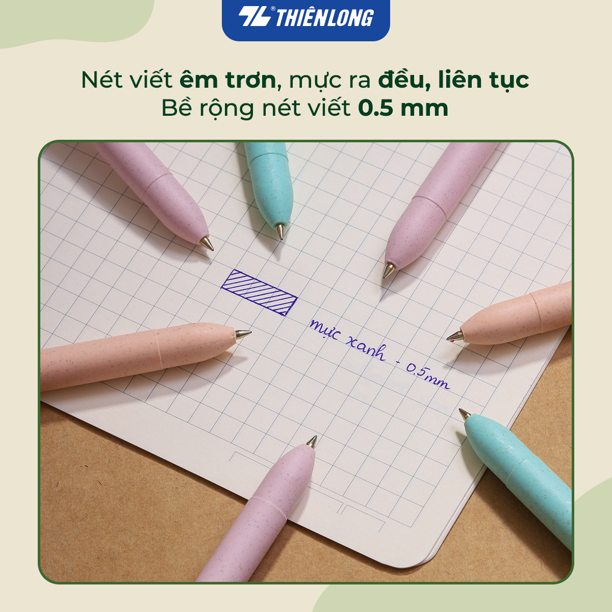 Combo 5/10/20 Bút bi Thiên Long ECO Style TL-063/ECO - Mực Xanh - Chất liệu từ vỏ cám trấu