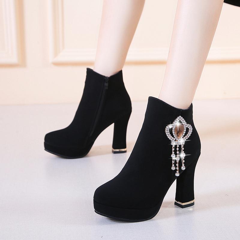 Giày Boot Martin Cao Gót Có Khóa Kéo Thiết Kế Mới Thời Trang Mùa Thu Đông Dành Cho Nữ