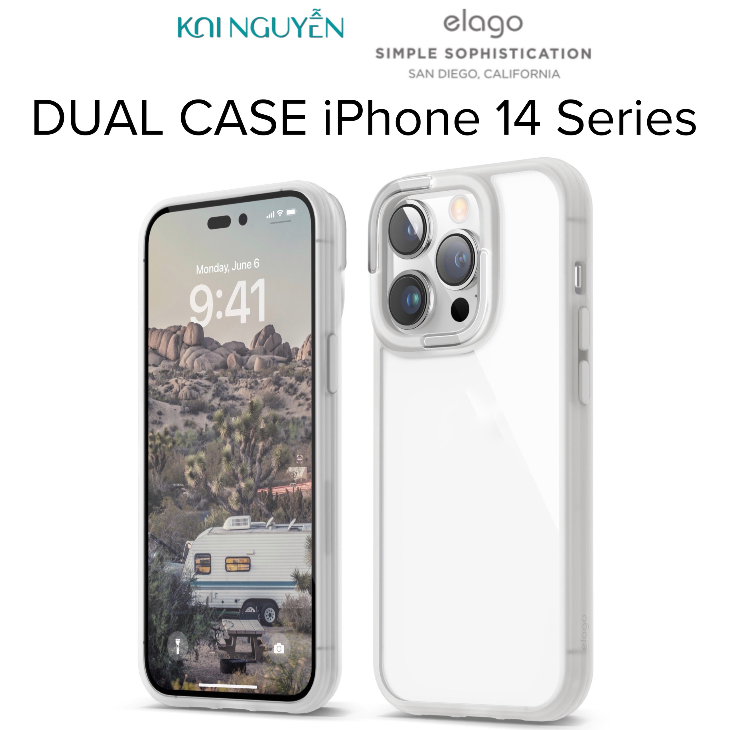 Ốp Lưng Elago Dual Case Dành Cho Iphone 14 Promax 14 Pro 14 Plus 14 - Hàng Chính Hãng - Viền Trắng - Iphone 14 Pro