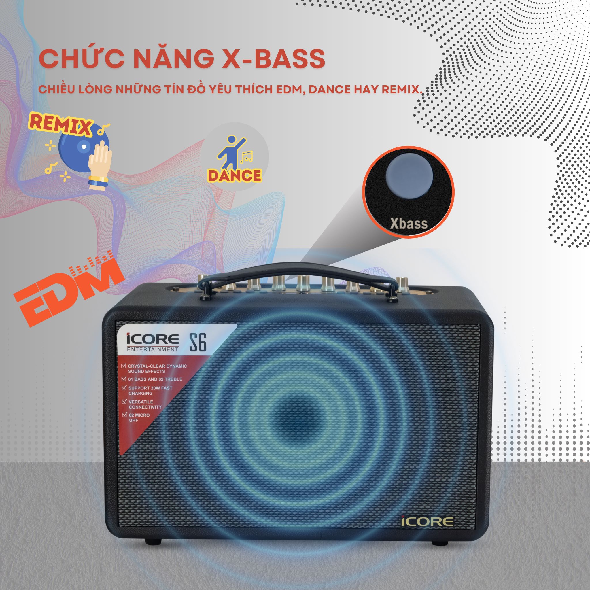 Bộ Loa Karaoke xách tay iCore S6 kèm 02 micro - Hàng Chính Hãng