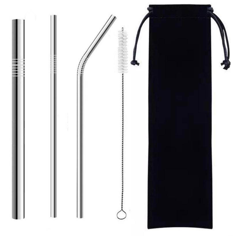 Bộ 3 ống hút kim loại Inox 304 kèm túi hoặc hộp lúa mạchDuashop