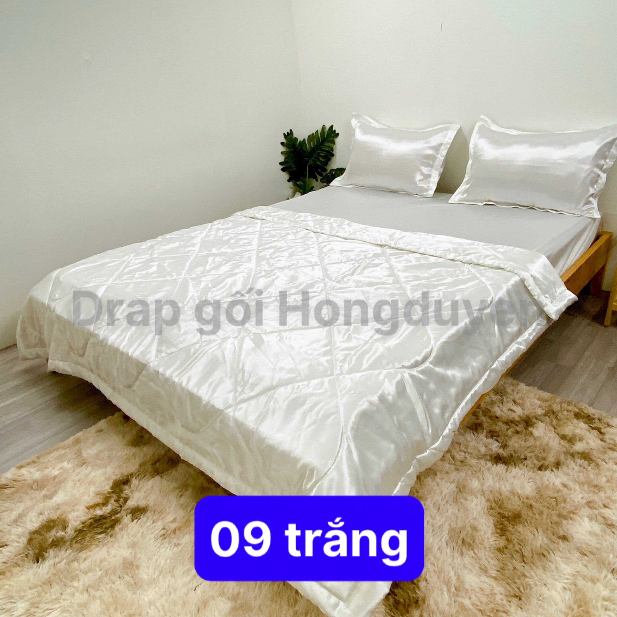 Bộ vỏ gối-ga phi bóng KO MỀN/CHĂN 1m6/1m8 trơn trắng 09. Bộ drap phi bóng 1 màu. Bộ grap phi bóng. Bộ drap phi lụa. Bộ grap phi lụa. Bộ ga phi lụa. Ga giường - drap giường - grap giường - ra giường.
