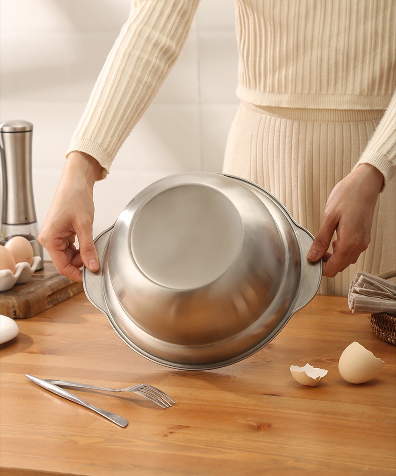 Thố thau inox 304 đựng thực phẩm có vạch chia và tay cầm ăn mì Ramen tiện lợi kích thước 24.6x9cm 1000ml
