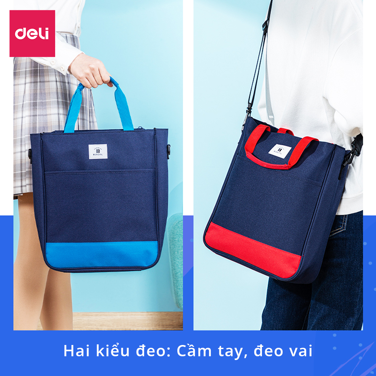 Túi tote vải canvas Deli cao cấp - Chất liệu chống thấm nước, thiết kế thời trang thích hợp với đi học đi làm - 73204