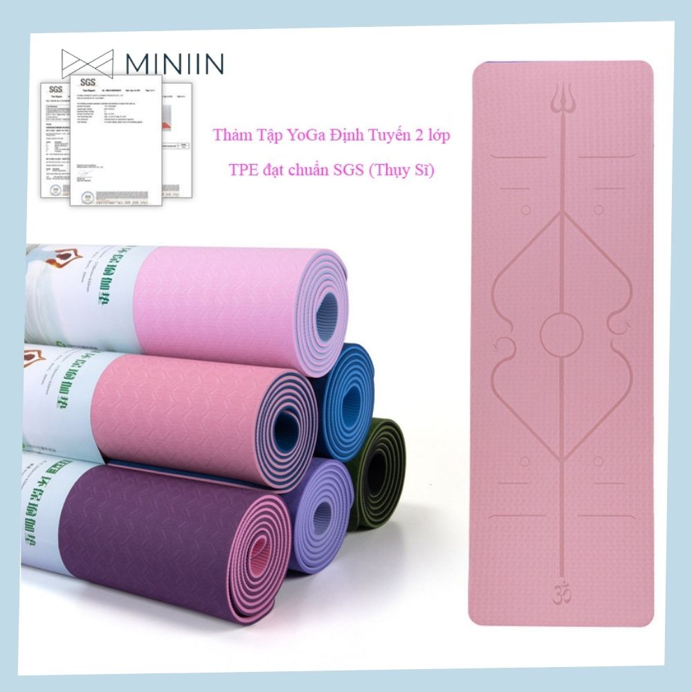 Thảm Tập Yoga Định Tuyến TPE 2 Lớp Cao Su Non Hàng Chính Hãng MINIIN + Bao Đựng Và Dây Buộc Thảm Tập Yoga - Rèn Luyện Sức Khoẻ