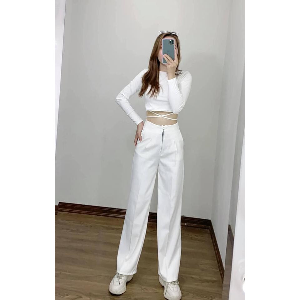 Quần ống suông khóa trước không khuy