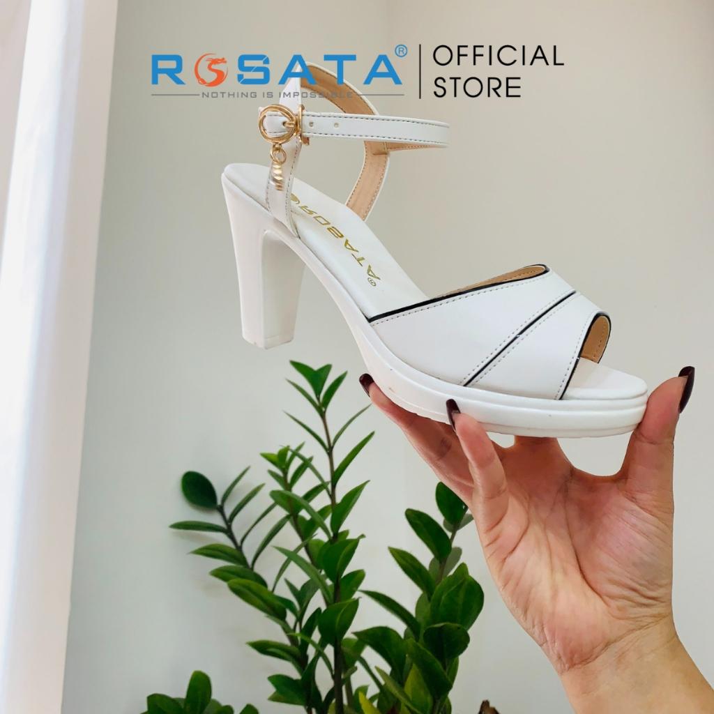 Giày sandal cao gót nữ ROSATA RO385 xỏ ngón mũi tròn quai hậu cài khóa dây mảnh gót trụ cao 8cm xuất xứ Việt Nam