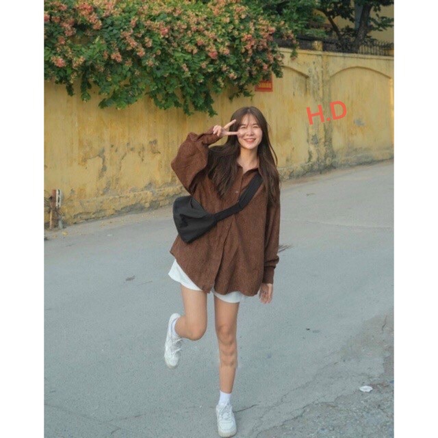 Áo sơ mi dài tay chất nhung tăm nhiều màu xinh xắn , hàng nữ form rộng unisex ULZZANG