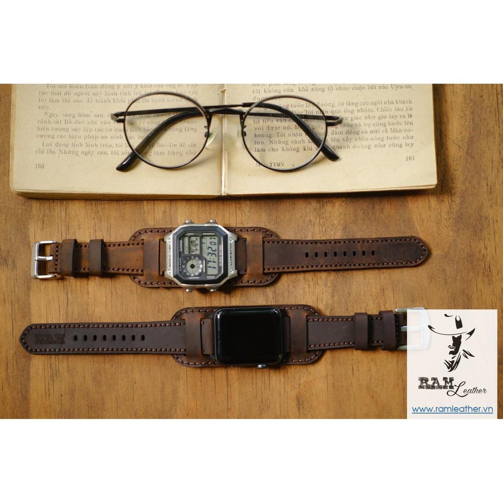 DÂY APPLE WATCH KIỂU ĐỨC BUNDSTRAP RAM B1 DA SÁP NGỰA ĐIÊN CỰC CHẤT