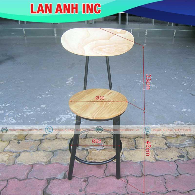 Ghế quầy bar gỗ chân sắt cao giá rẻ LAGB02(Size H45- H72)