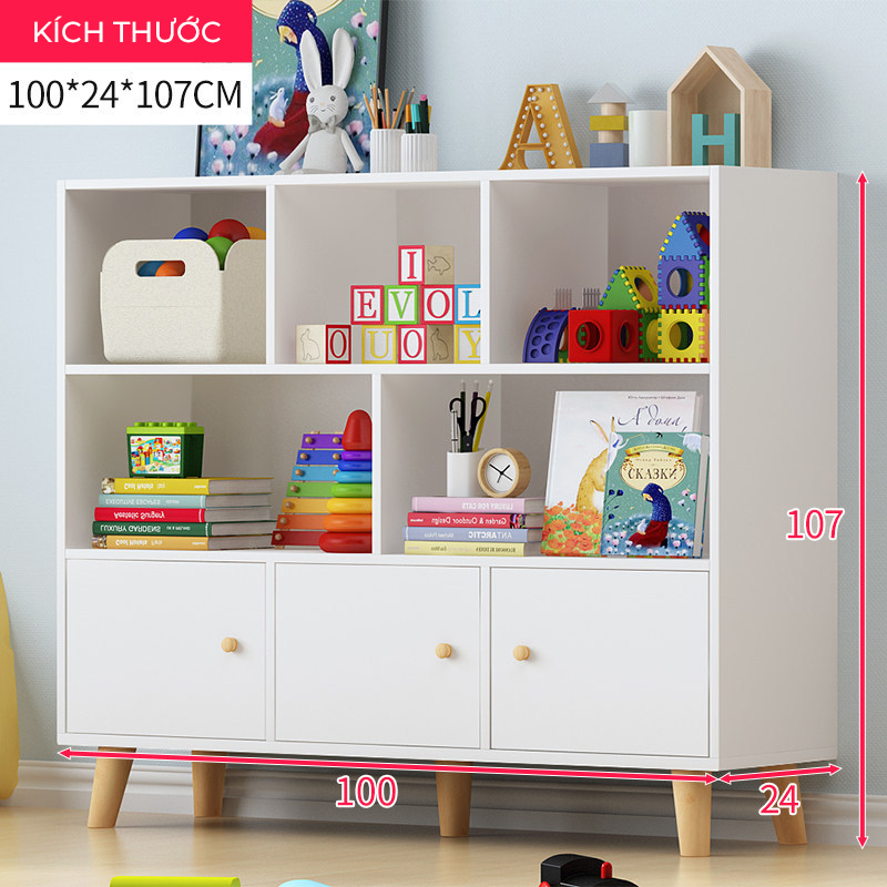 Tủ sách 3 tầng xanh cánh trắng kid Tâm House K118