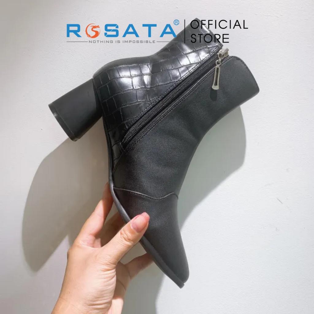 Giày bốt nữ ROSATA RO368 cổ cao mũi nhọn êm chân khóa kéo hông gót vuông cao 5cm màu đen xuất xứ Việt Nam - Đen