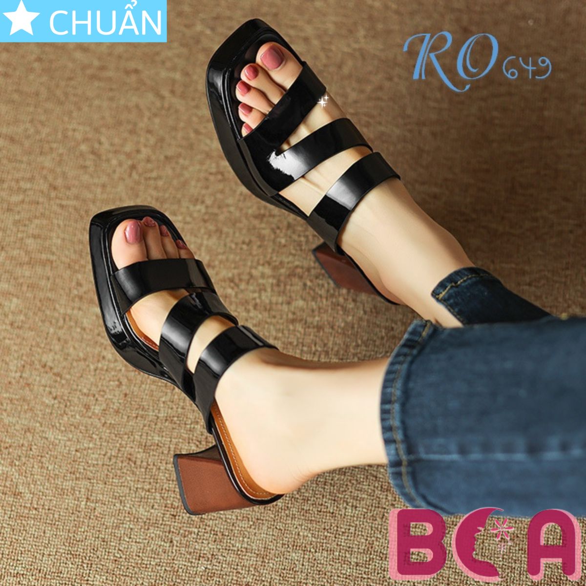 Sục nữ hở mũi cao gót 7 phân RO649 ROSATA tại BCASHOP bề mặt bóng bẩy thời trang, kết hợp gót khác màu sang trọng