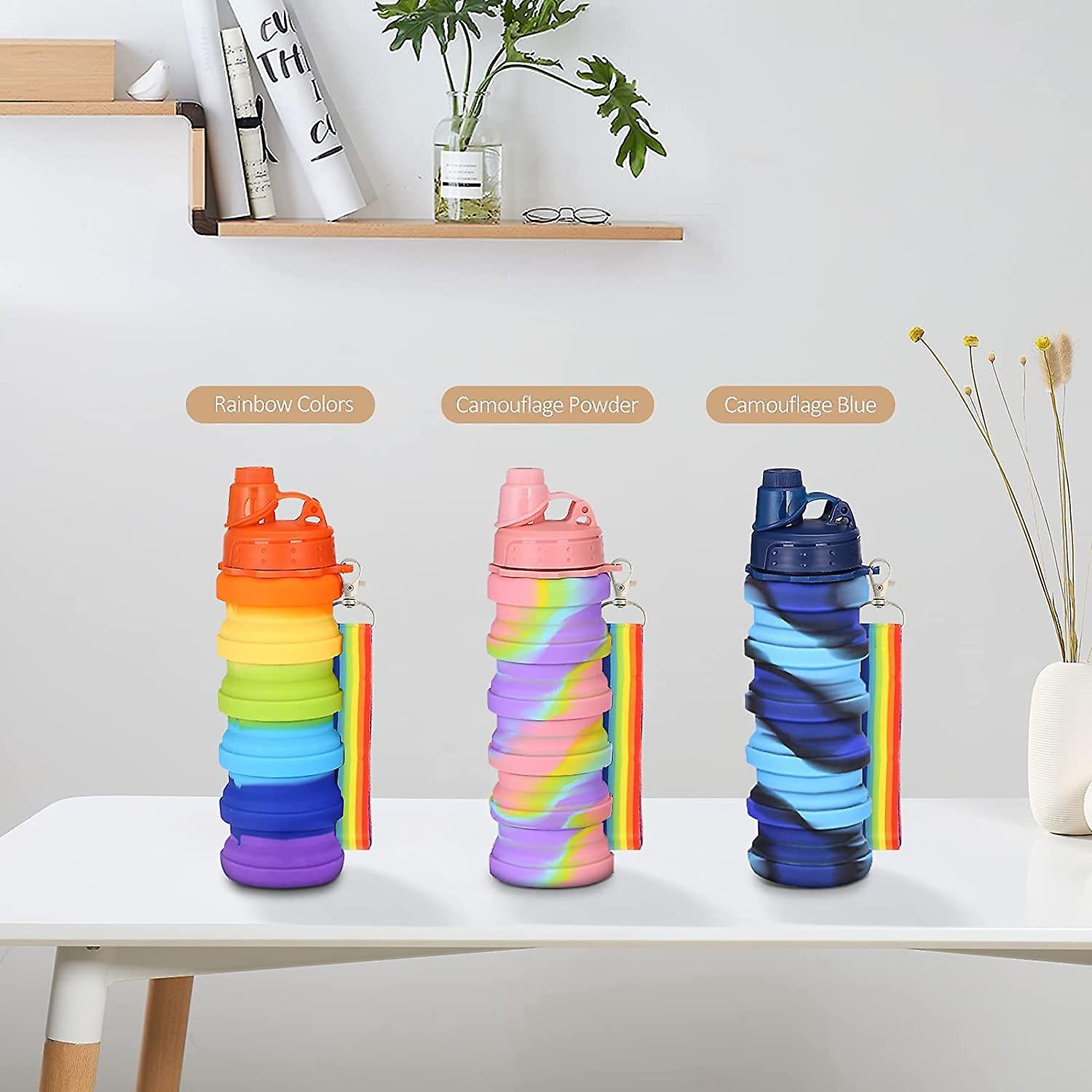 Chai nước của trẻ em Chai nước chống nước trong silicone có thể gập chân di động với dây đeo cổ cho các cô gái BPA