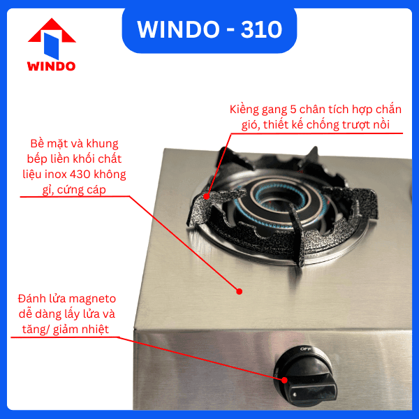 Bếp Gas Công Nghiệp Thấp Áp 3 Lò WINDO - 310 | Bếp gas 3 lò sen lửa lớn nấu nhanh hơn- Hàng Chính Hãng
