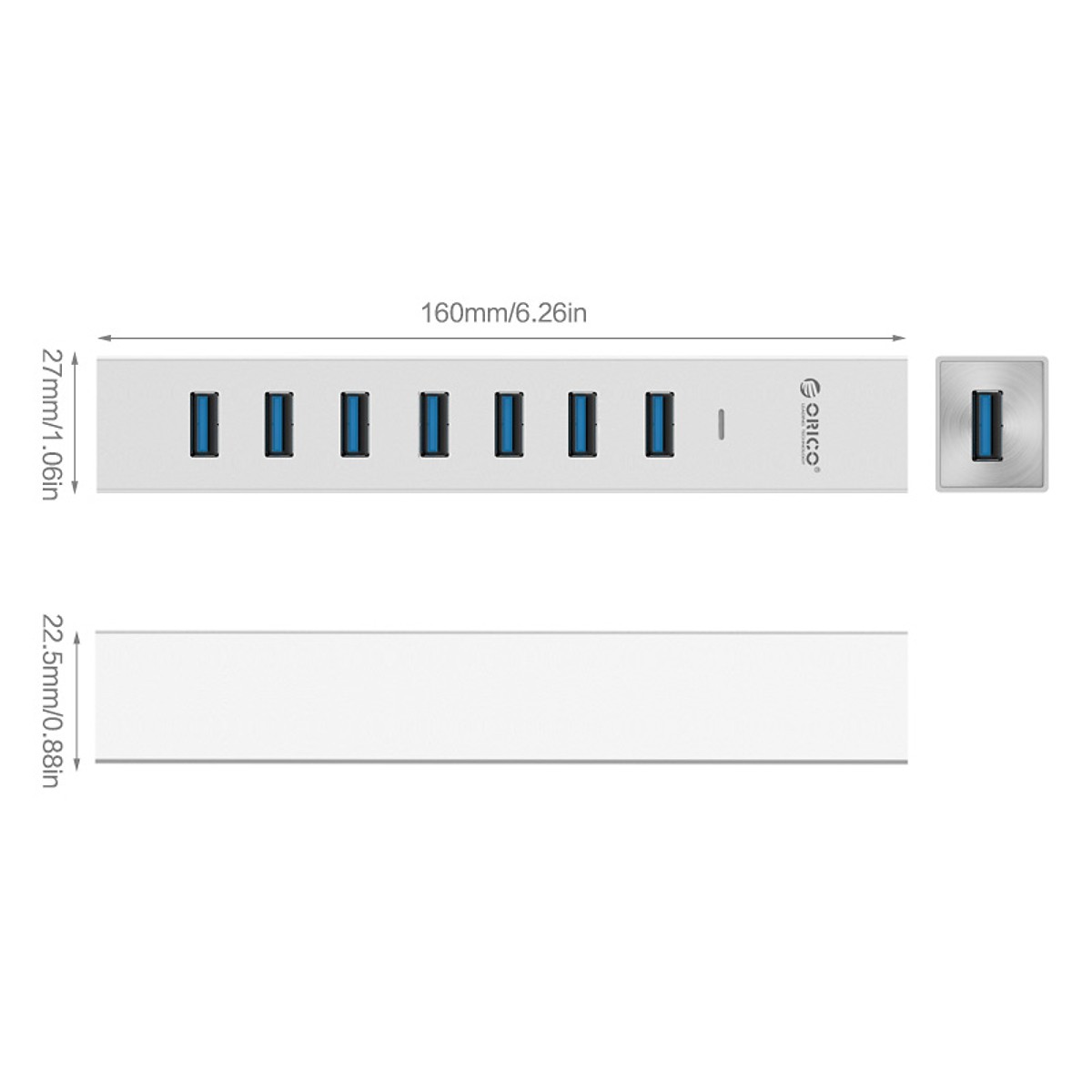 Bộ chia USB HUB 7 cổng USB 3.0 Type C Orico ASH7-U3 - Hàng Chính Hãng