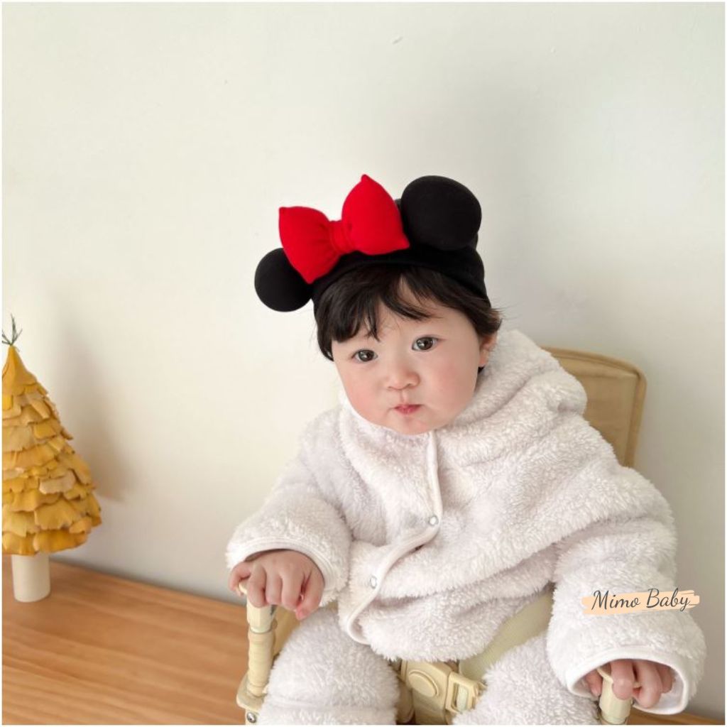 Băng đô che thóp cotton đính nơ đỏ phồng đáng yêu cho bé BD74 Mimo Baby