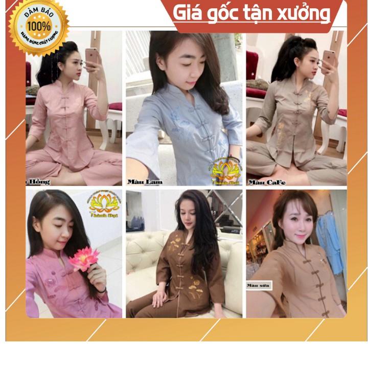 Quần Áo Đi Chùa Cổ Tàu Thêu Sen Chất Vải Kate Mịn Đẹp, Mặc Vô Cùng Thoáng Mát, Thoải Mái, Trẻ Trung Kín Đáo