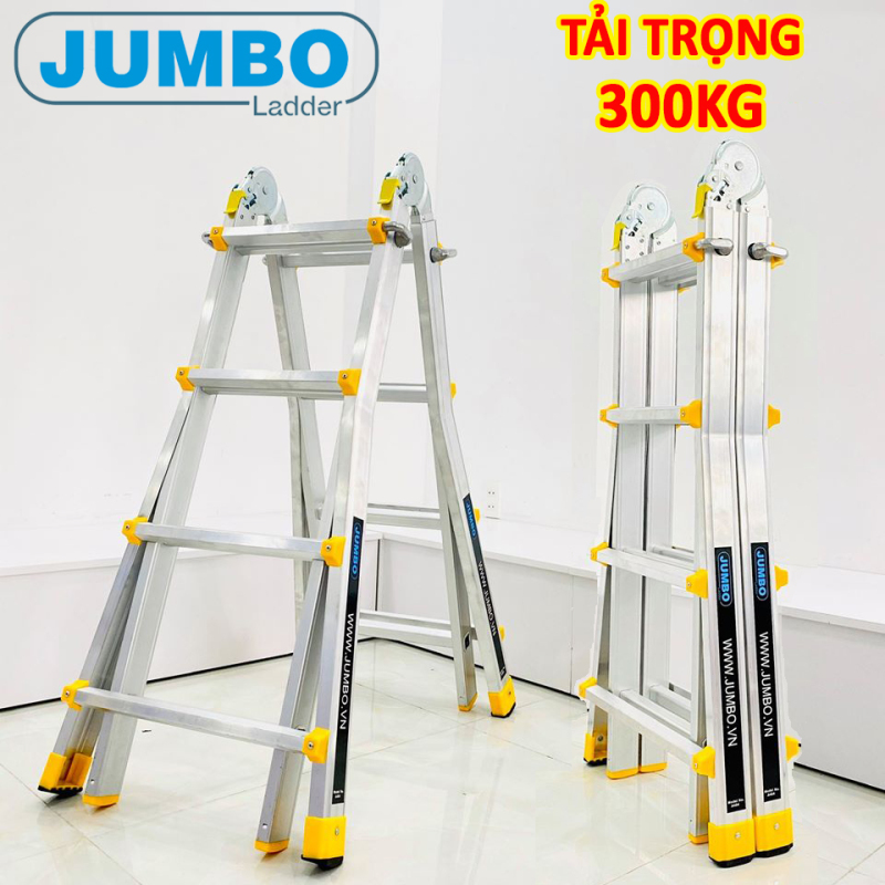 Thang Rút Chữ A, Thang Nhôm Trượt Đa Năng JUMBO A404 - Chữ A Cao Nhất 2m, Chữ I Cao Nhất 4.0m, Tải Trọng 300kg Chắc Chắn Và Bền Bỉ - Luôn Có Phụ Kiện Thay Thế