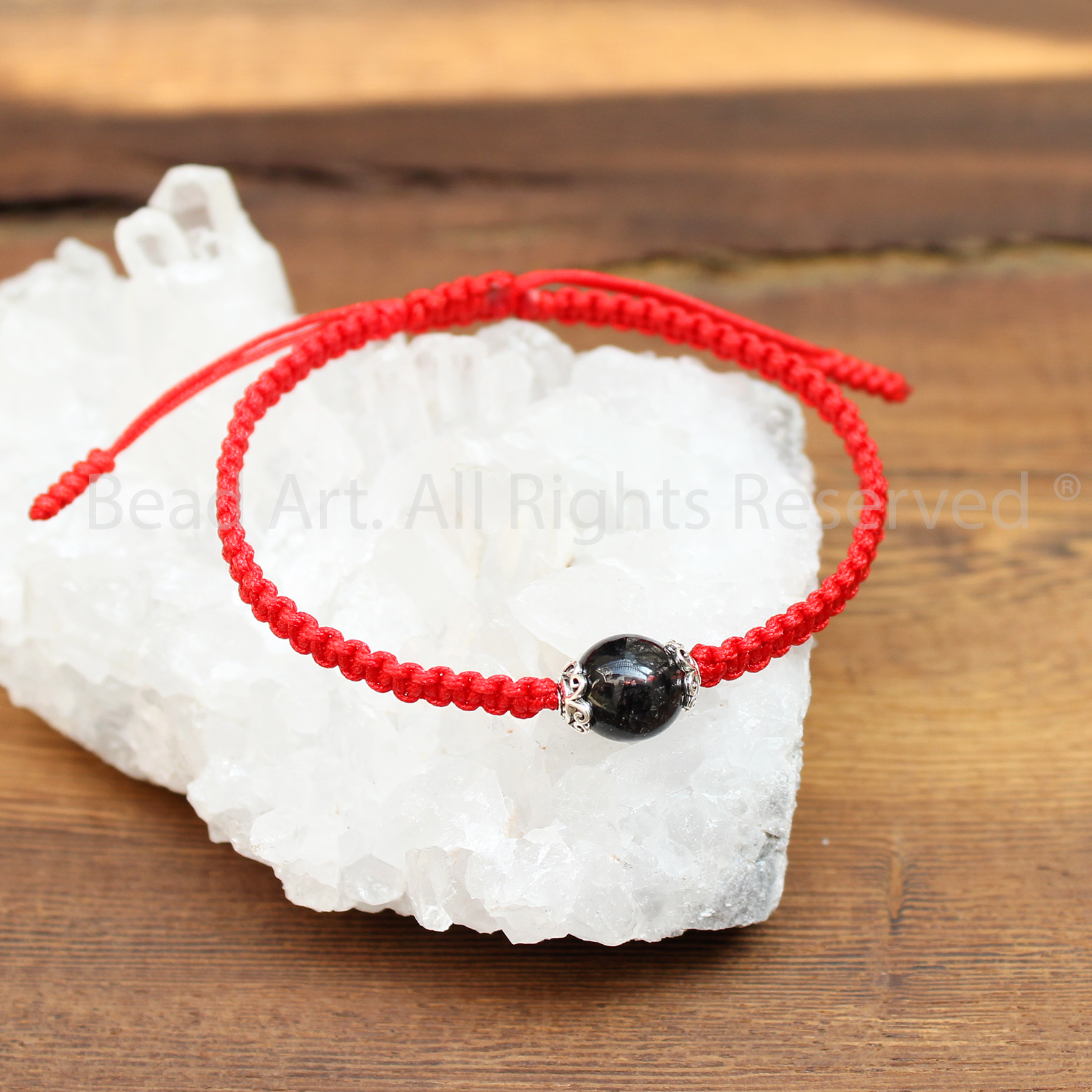 Vòng Tay Thắt Dây Thạch Anh Tóc Đen  Tự Nhiên Loại AAA Và Bạc 925, Vòng Tay Đá Phong Thuỷ, Chuỗi Hạt, Mệnh Thuỷ, Mệnh Mộc - Bead Art