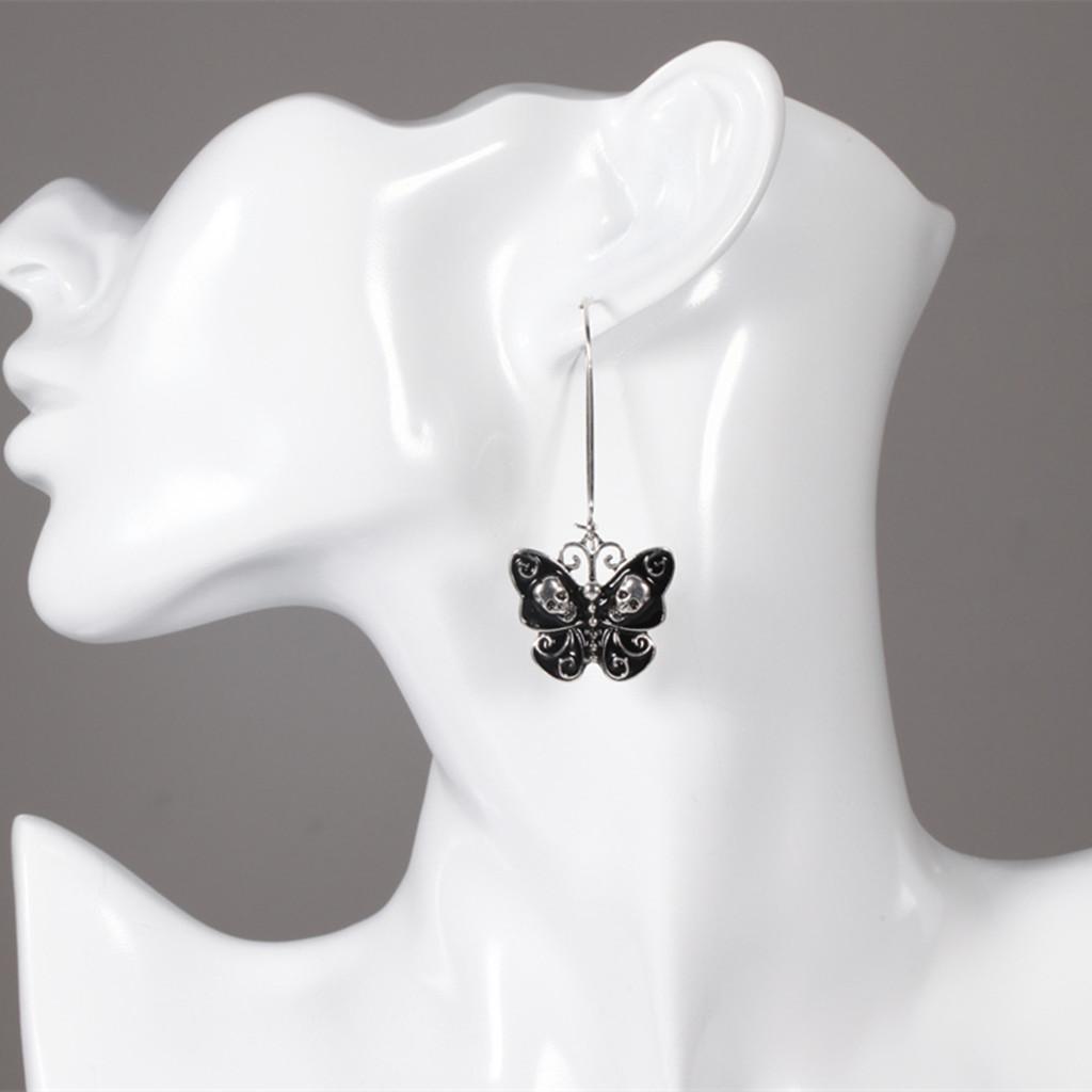 Female Vintage Skull Skeleton Butterfly Punk Threader Drop Earrings Jewelry