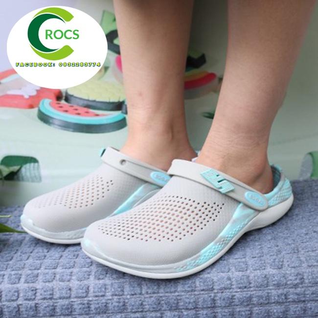 Dép sục nhựa đi mưa chống hôi chân CrocsCroslite Literide 360 clog màu Ghi / Loang