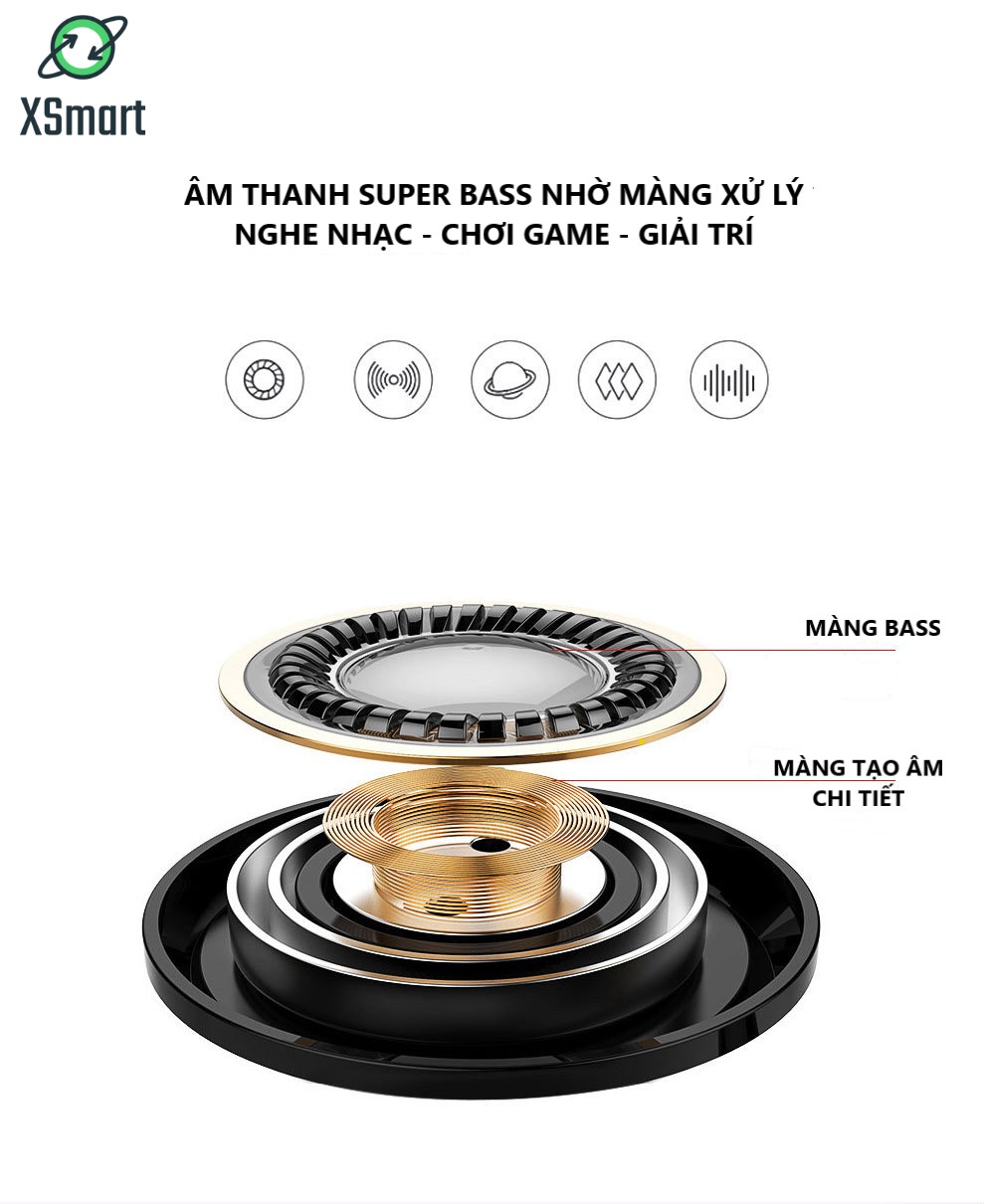 Tai Nghe Nhét Tai XSmart HiFi S2000 Pro Super Bass Chống Ồn Cực Tốt, Âm Thanh Khủng, Chơi Game Ngon - Hàng Chính Hãng