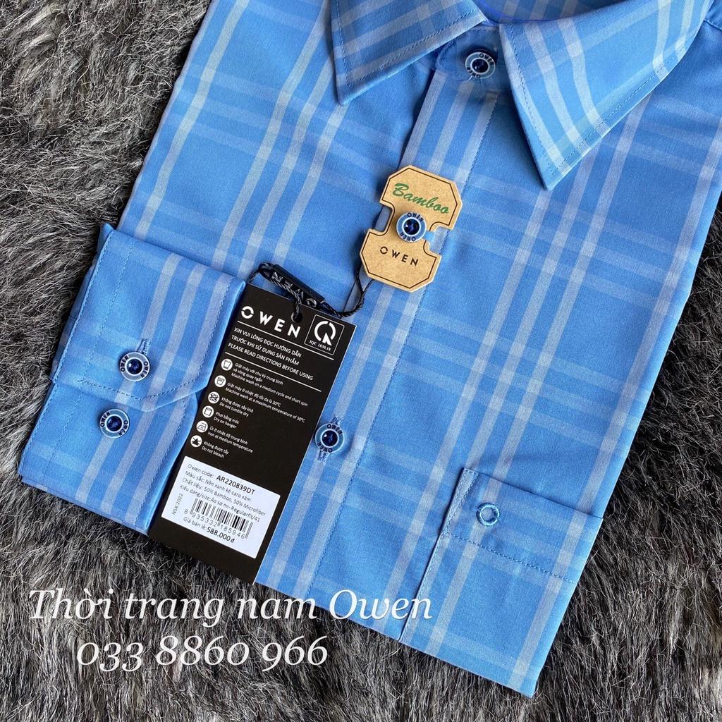 OWEN - Aó sơ mi dài tay Owen Regular fit chất sợi tre kẻ ca rô xanh 220839