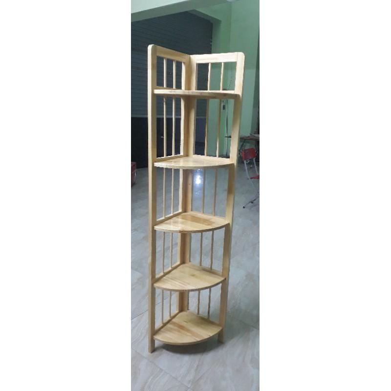 Kệ góc tam giác 5 tầng làm bằng gỗ tự nhiên