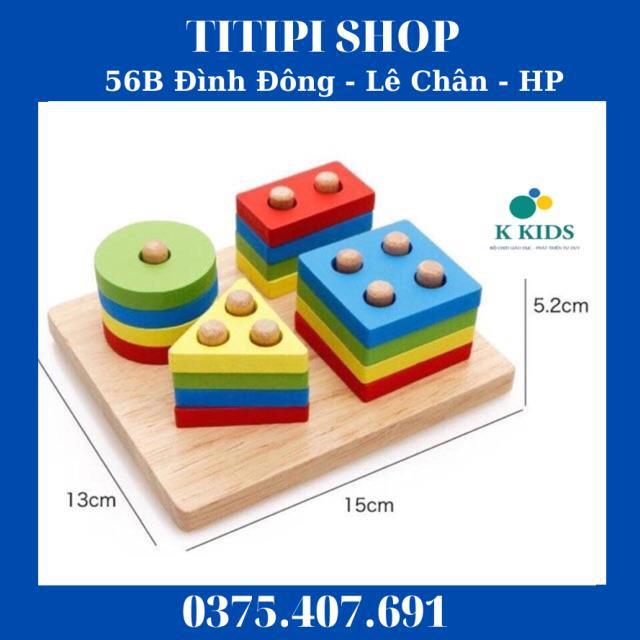 Siêu giảm giá Bộ đồ chơi gỗ phân biệt màu sắc hình khối montessori chuỗi vuông