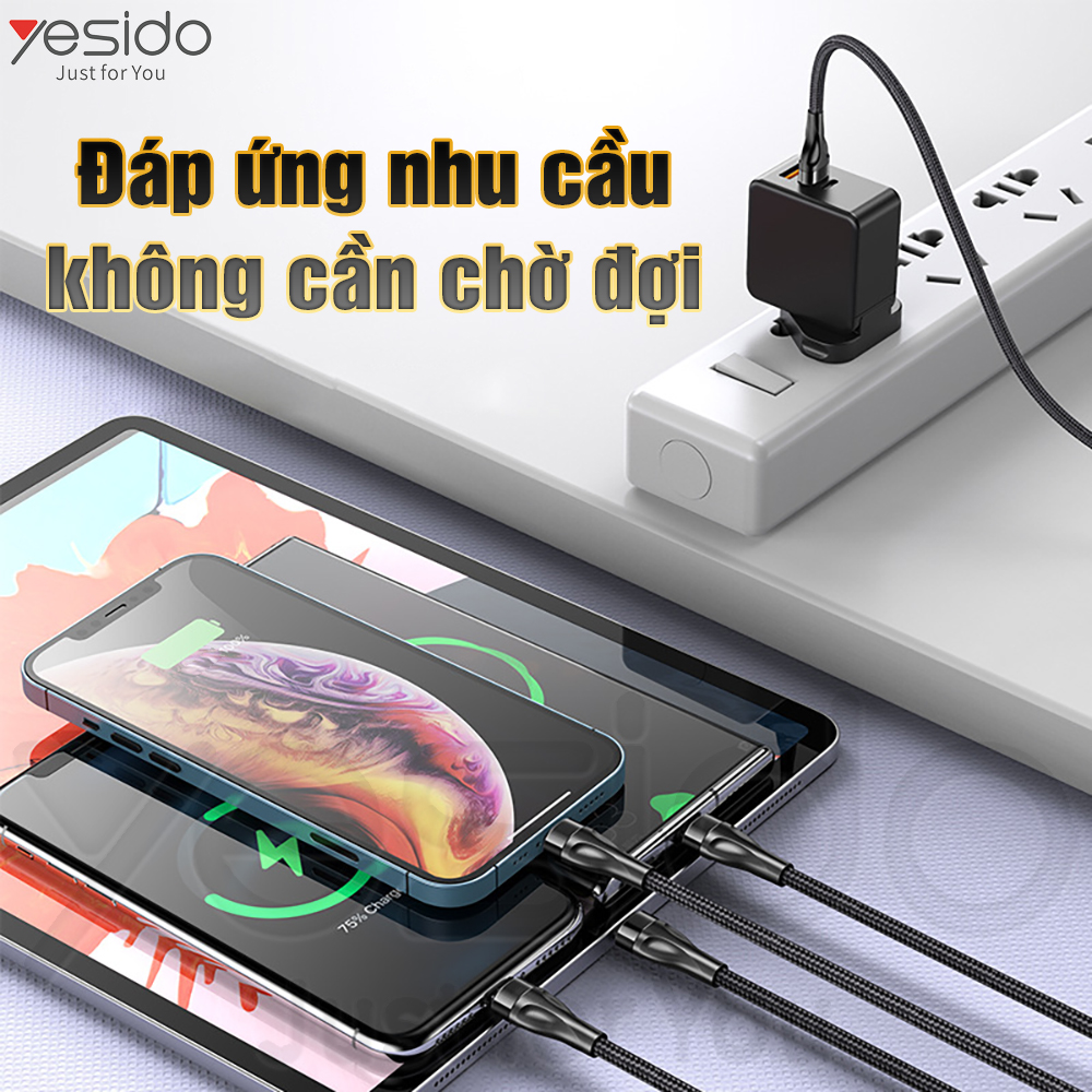 Cáp sạc Đa năng 4 trong 1 CA-111 Hai đầu Lining Hai đầu Type-C Có thể sạc cùng lúc 4 thiết bị Hàng Chính Hãng