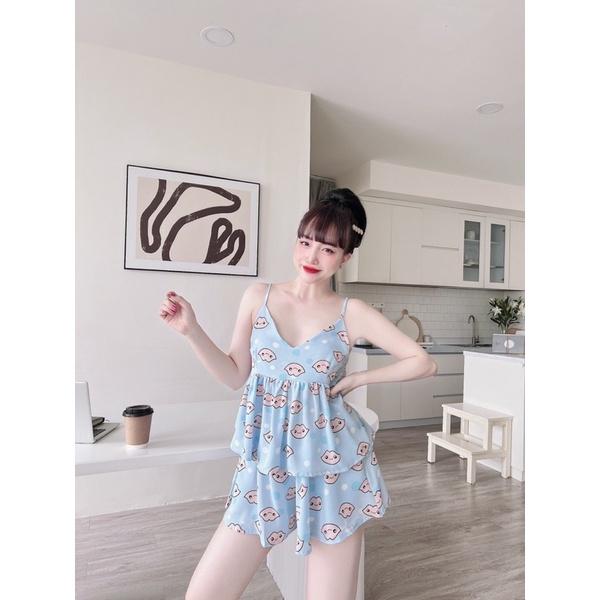 Bigsize 45-70kg - Đồ Bộ Mặc Nhà Nữ lụa mango, quần giả váy