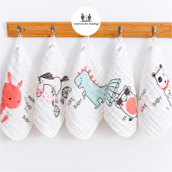 Khăn sữa xô 4 lớp, khăn xô khăn lau mặt Miraclebaby cao cấp 100% cotton mềm mại cho da em bé - 30x30cm