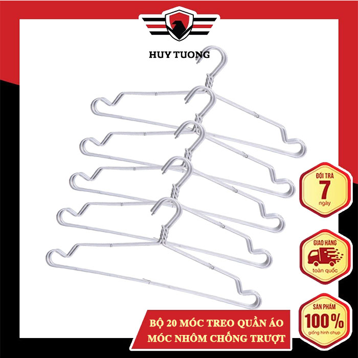 Móc treo quần áo ,móc nhôm chống trượt Huy Tưởng cao cấp. Kích thước 19x40cm. – Bộ 20 móc