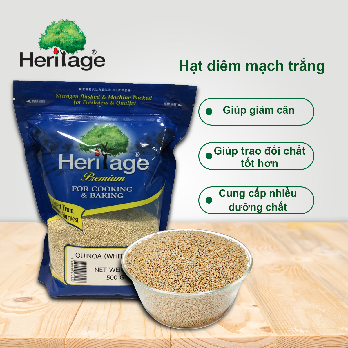 Hạt diêm mạch trắng Heritage Thái Lan gói 500gr , thực phẩm ăn kiêng ,giàu chất xơ, chống oxy hóa , giảm cholesterol - White Quinoa