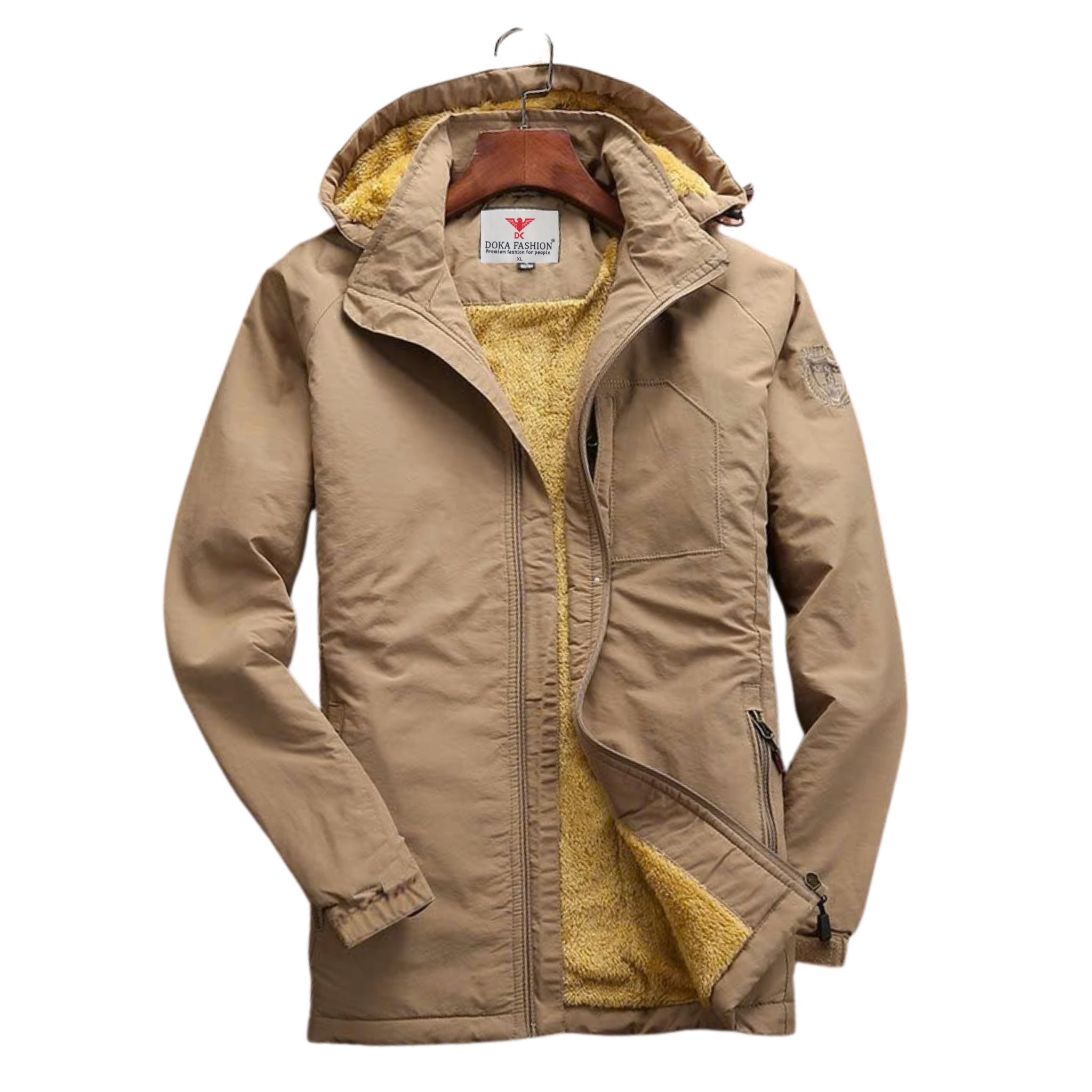 Áo khoác dù lót lông phối nón có túi trong đi mưa chống nắng chắn gió cao cấp - Màu vàng kem EZS48