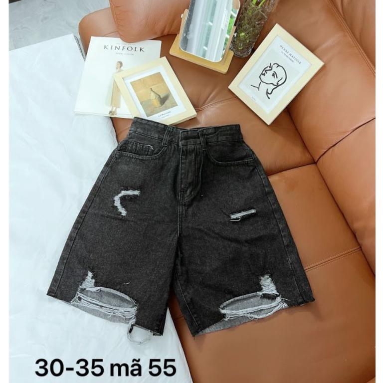 Quần ngố jean nữ rách màu xám đen - Mã 55