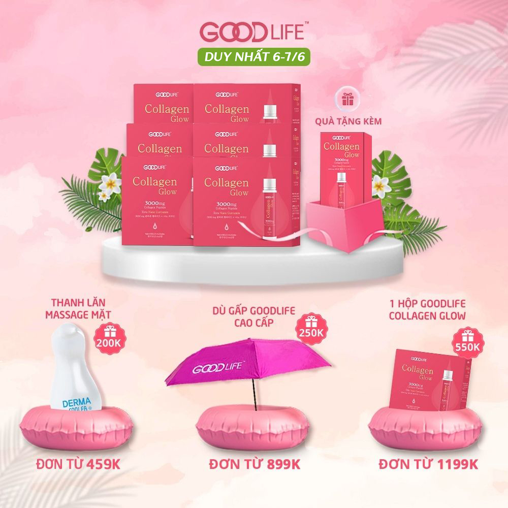 Combo 6 hộp nước uống GOODLIFE COLLAGEN GLOW 300mg - kết hợp độc đáo Nano Curcumin và Vitamin C