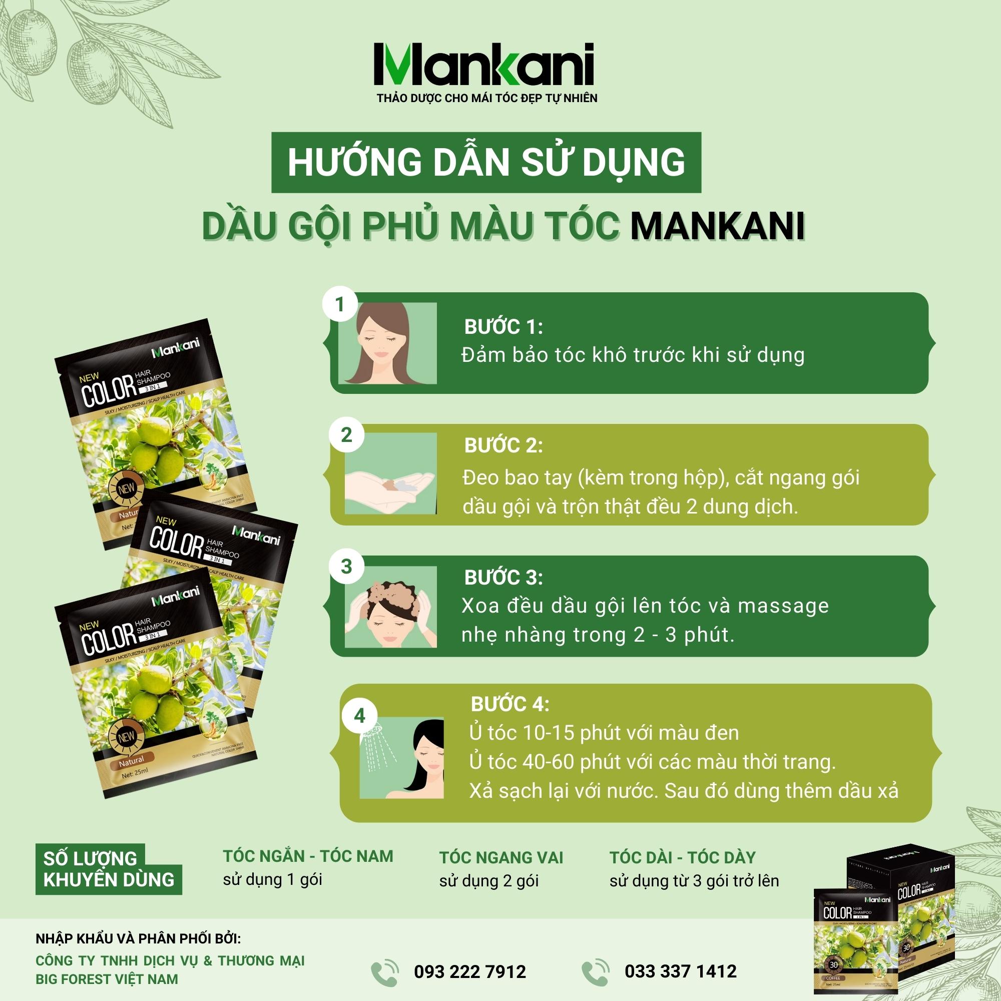 Gói Dầu Gội Nhuộm Tóc, Phủ Bạc Thảo Dược Mankani