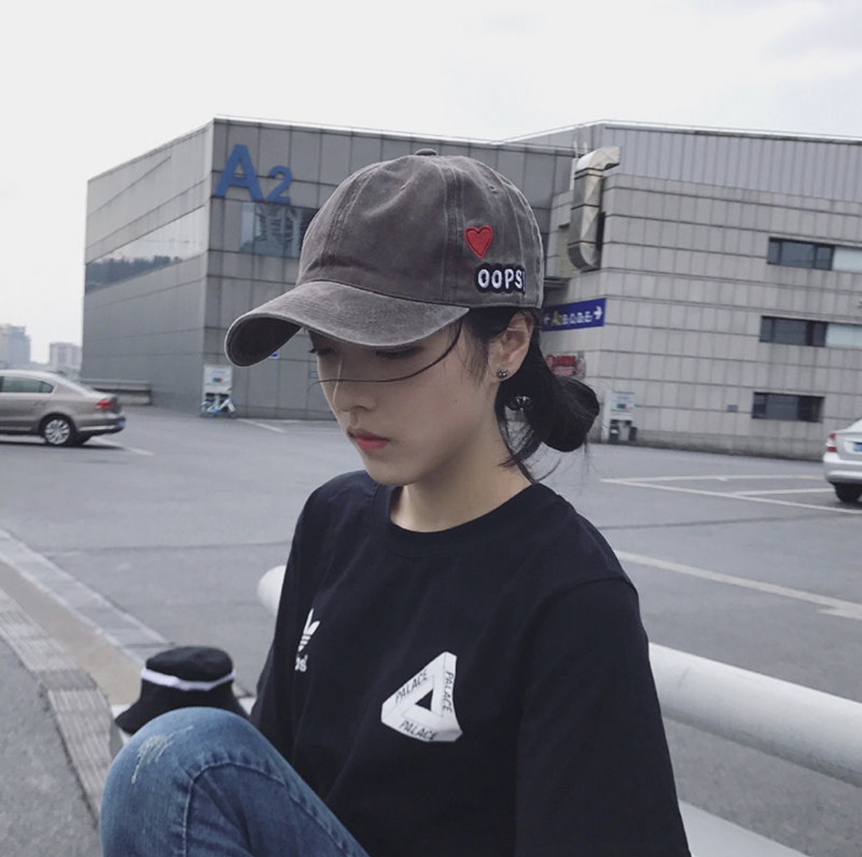 Nón lưỡi trai denim ulzzang thêu trái tim bên hông / mũ jeans nam nữ phong cách bụi bặm có thể điều chỉnh size - Smice House